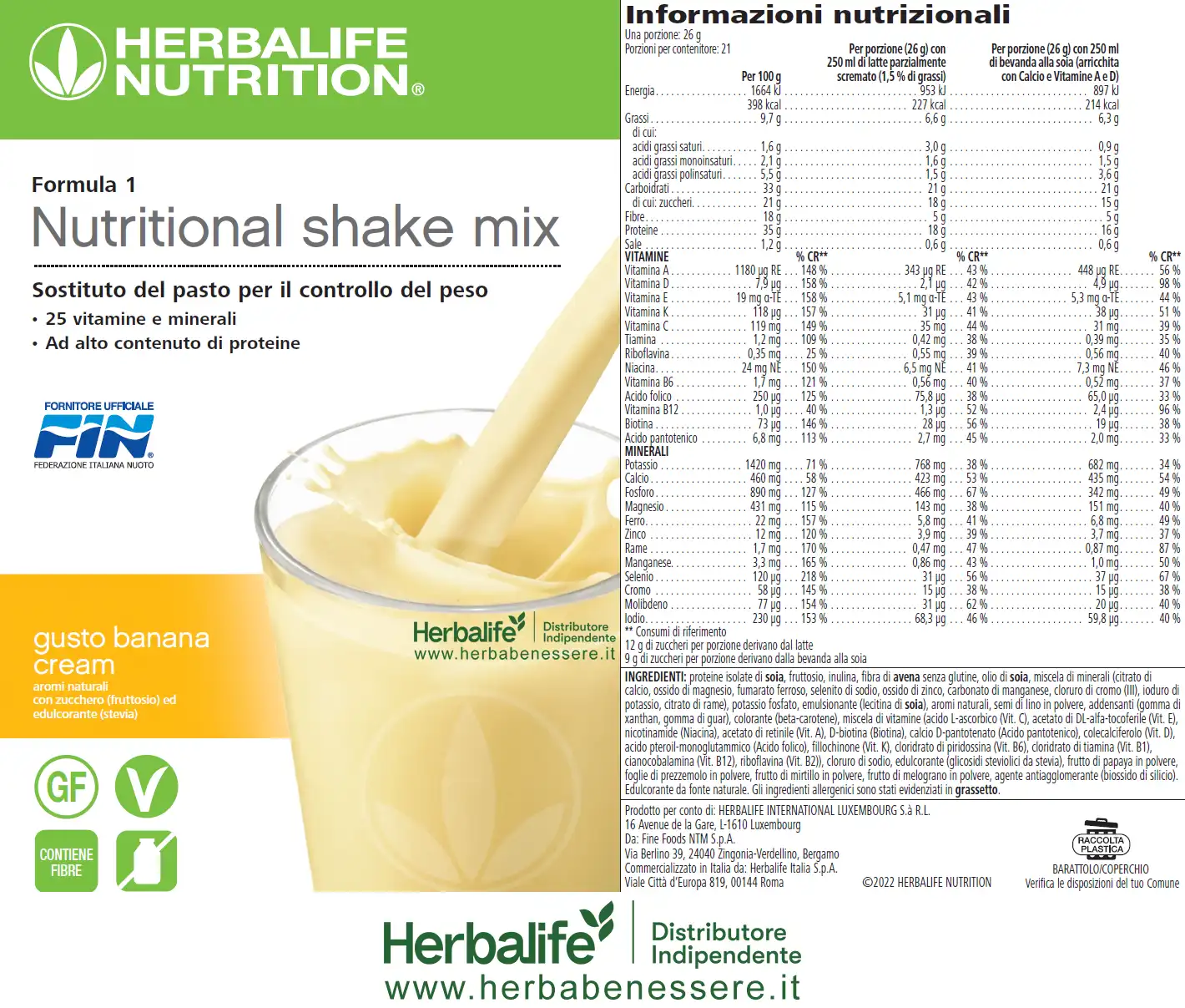 Formula 1 Herbalife ingredienti Formula 1 Herbalife etichetta Sostituto del pasto informazioni nutrizionali Gusto Banana formula 1 herbalife ingredienti formula 1 herbalife etichetta sostituto del pasto informazioni nutrizionali gusto banana