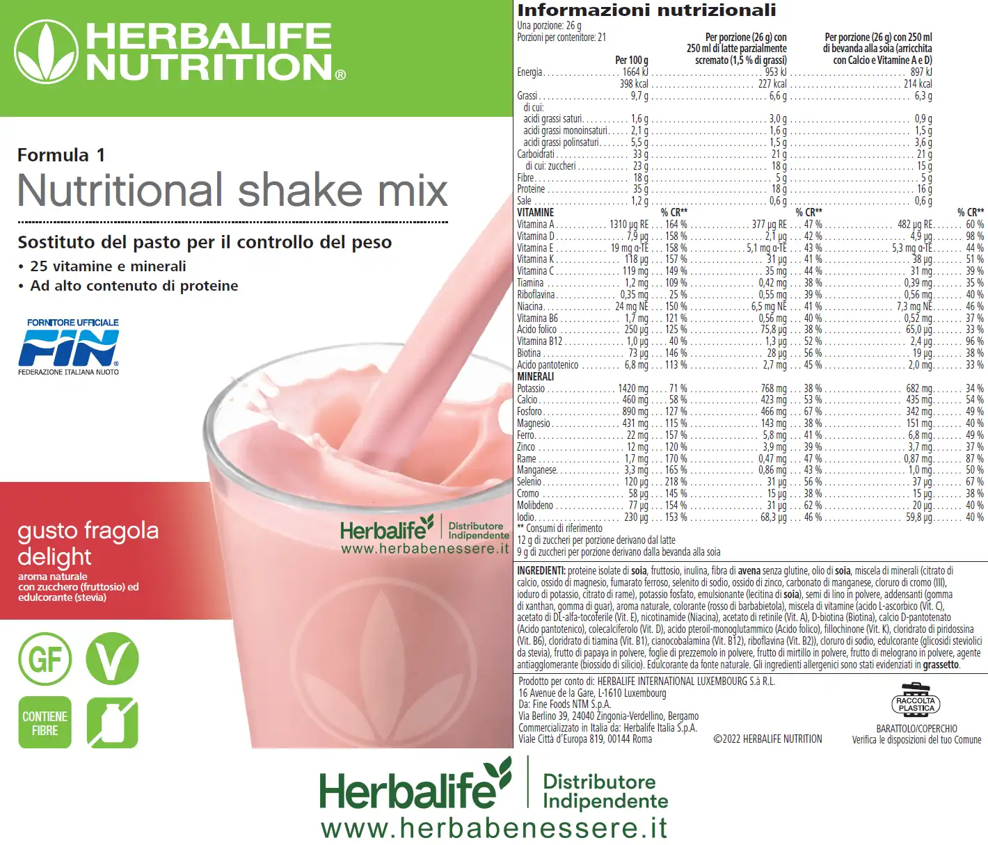Formula 1 Herbalife ingredienti Formula 1 Herbalife etichetta Sostituto del pasto informazioni nutrizionali Gusto Fragola formula 1 herbalife ingredienti formula 1 herbalife etichetta sostituto del pasto informazioni nutrizionali gusto fragola