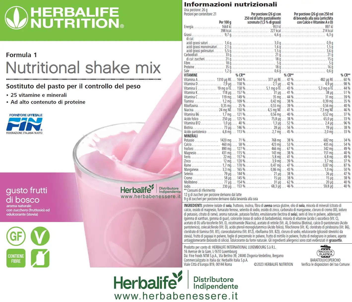 Formula 1 Herbalife ingredienti Formula 1 Herbalife etichetta Sostituto del pasto informazioni nutrizionali Gusto Frutti di bosco formula 1 herbalife ingredienti formula 1 herbalife etichetta sostituto del pasto informazioni nutrizionali gusto frutti di bosco