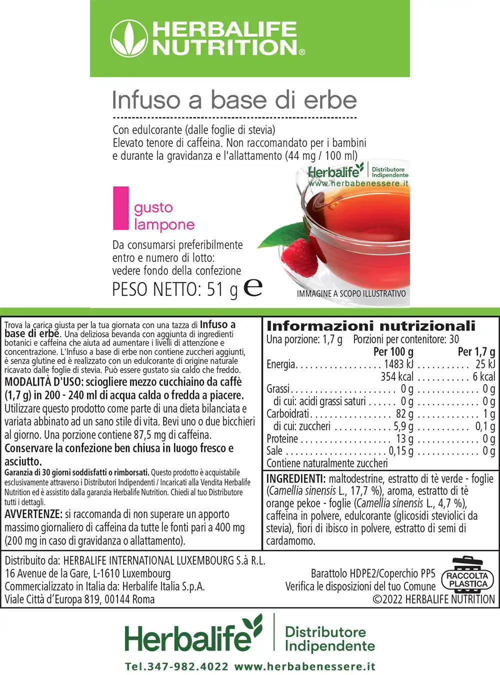 infuso herbalife ingredienti infuso herbalife etichetta infuso a base di erbe herbalife informazioni nutrizionali gusto lampone